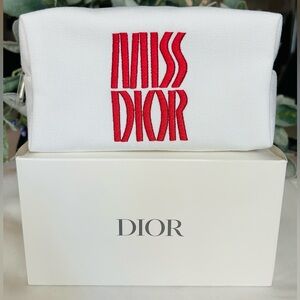 Women Miss Dior limited edition pouch makeup bag. White NEW with box Embroidered